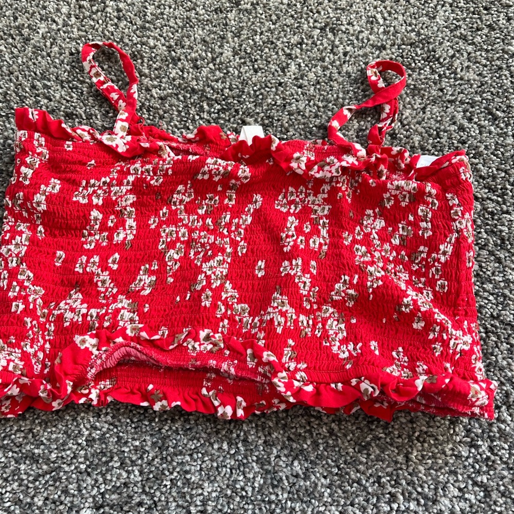 Girls Roxy Red Cropped Tank Top, with white flowers
